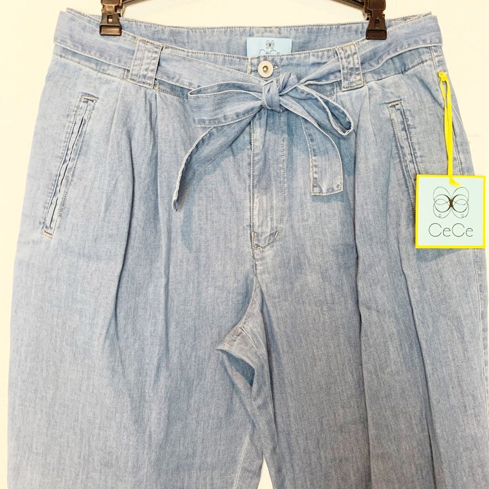 CeCe High-Waisted Denim Straight Belted pa… - Picture 3 of 8